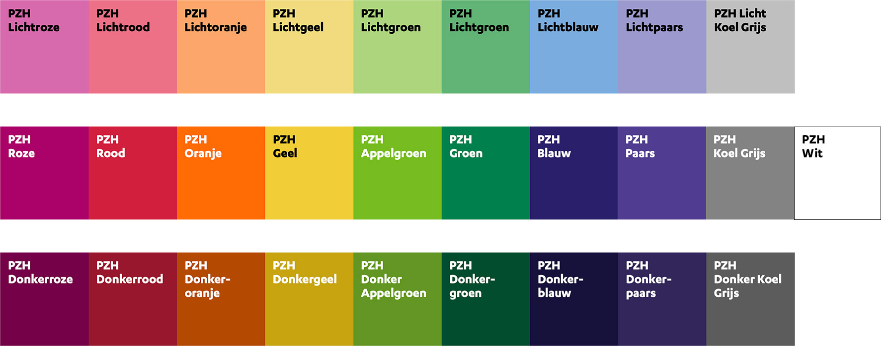PZH Volledige kleurenoverzicht