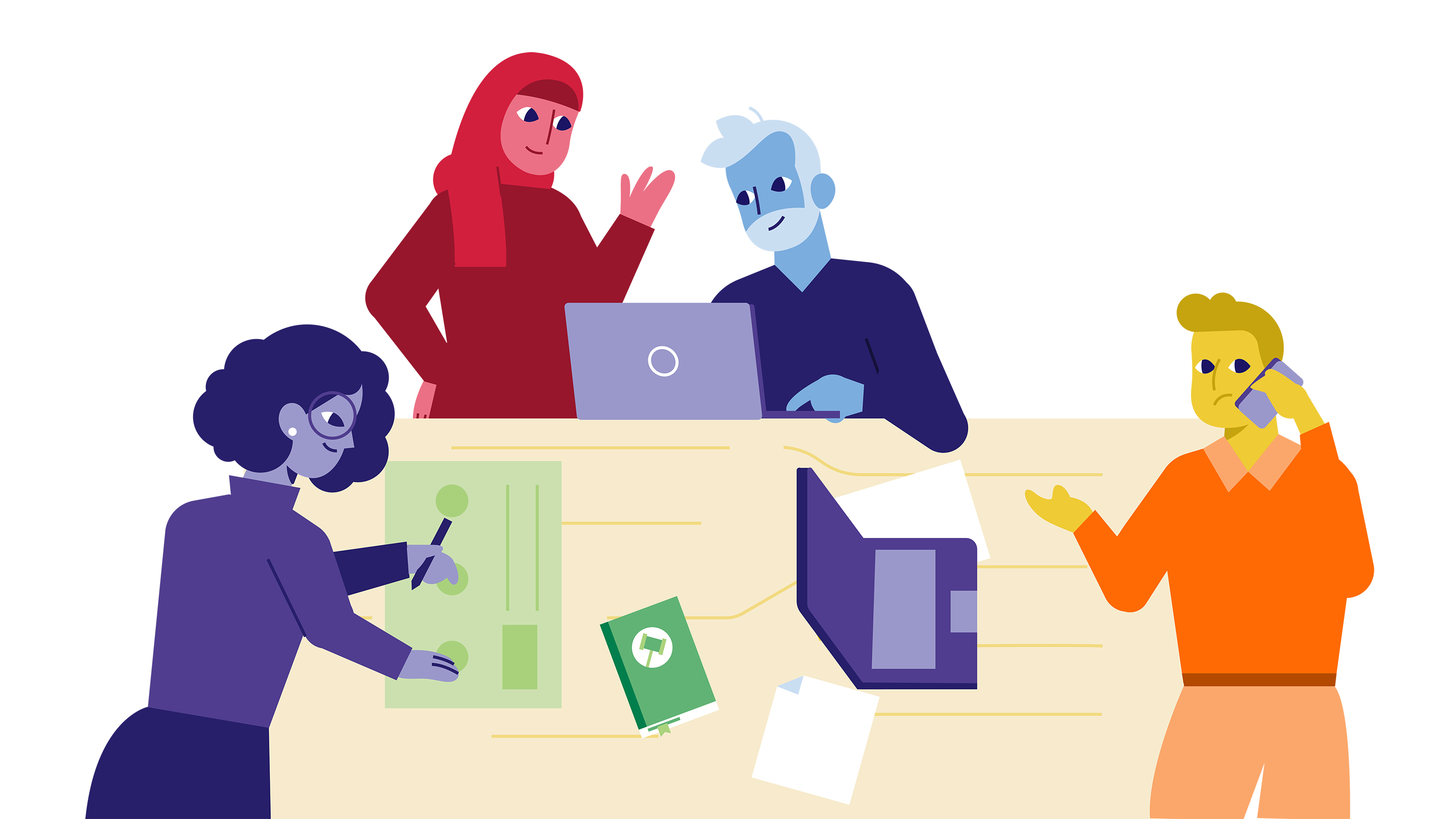 Illustratie samenwerkende personages